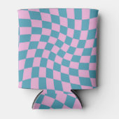 Rafraîchisseur Pour Canette Pink pastel bleu rétro en damier dépoli (Devant)