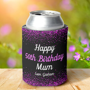 Rafraîchisseur Pour Canette Pink Script Confetti Dots Noir 50e Anniversaire Ma