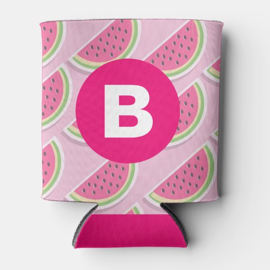 Rafraîchisseur Pour Canette Pink Watermelon Pattern Circle Monogram (Devant)