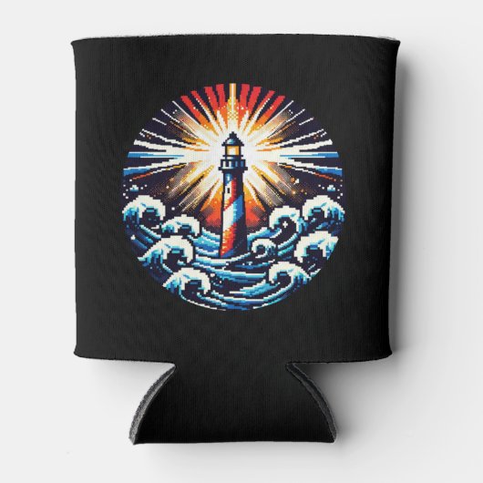 Rafraîchisseur Pour Canette Pixel Lighthouse - Ocean Waves & Coastal Beacon (Devant)