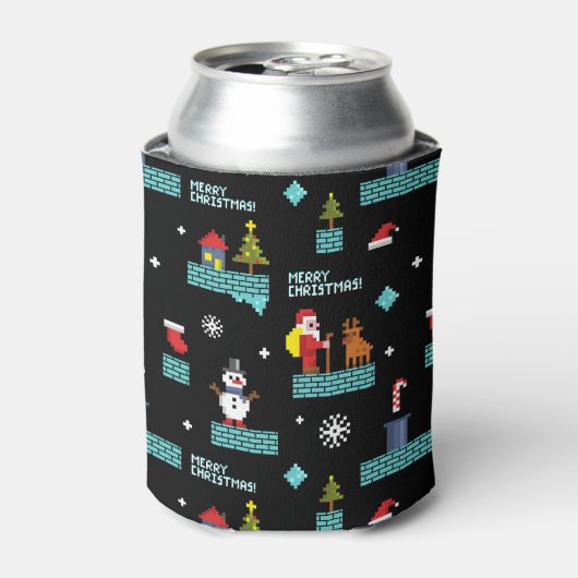 Rafraîchisseur Pour Canette Pixellit Joyeux Motif de Noël - Design rétro (Can devant)