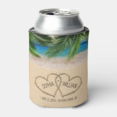 Rafraîchisseur Pour Canette Plage Coeurs de sable Palm Mariage Tropical (Can devant)