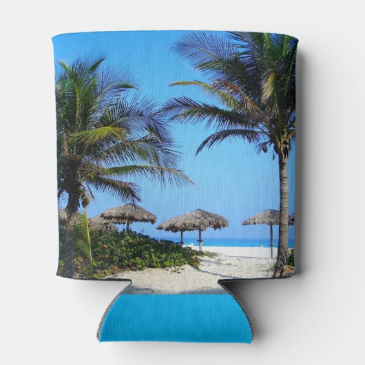 Rafraîchisseur Pour Canette Plage de sable avec palmiers et vue sur l'océan (Dos)
