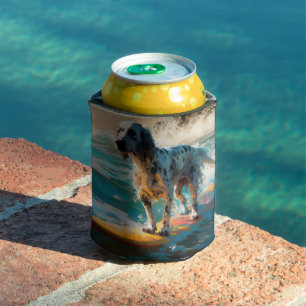 Rafraîchisseur Pour Canette Plage de Surf avec Setter Anglais en Peinture