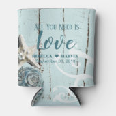 Rafraîchisseur Pour Canette plage nautique aqua bleu coquillage étoile mariage (Devant)