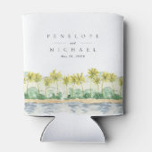 Rafraîchisseur Pour Canette Plage Palm Trees Tropical Watercolor Mariage (Dos)