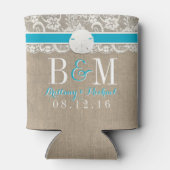 Rafraîchisseur Pour Canette Plage Rustique Burlap Dentelle Mariage Sanddollar (Dos)