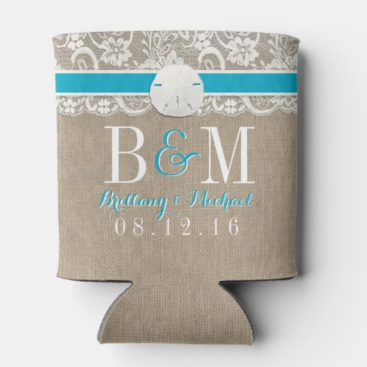 Rafraîchisseur Pour Canette Plage Rustique Burlap Dentelle Mariage Sanddollar (Dos)