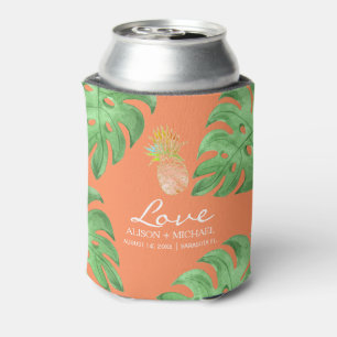 Rafraîchisseur Pour Canette Plage tropicale d'ananas vert mariage rose pêche