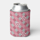 Rafraîchisseur Pour Canette Plaid gris et rose avec fleurs camomilaires (Can devant)
