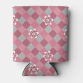 Rafraîchisseur Pour Canette Plaid gris et rose avec fleurs camomilaires (Devant)