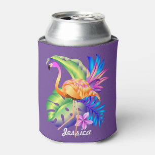 Rafraîchisseur Pour Canette Plantes tropicaux et Flamant rose violet Personnal