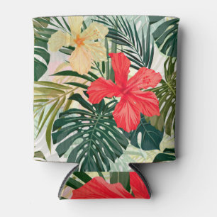 Rafraîchisseur Pour Canette Plantes tropicaux hawaïens, fleurs colorées.