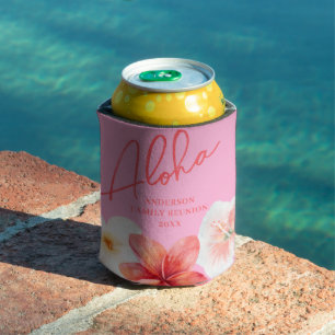 Rafraîchisseur Pour Canette Plaque de papier à fleurs tropicales rose Luau