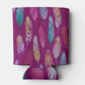 Rafraîchisseur Pour Canette Plumes colorées : motif arrière - plan violet. (Dos)
