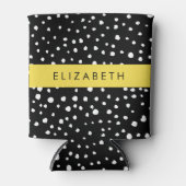 Rafraîchisseur Pour Canette Points dalmatiens, Spots, Noir et Blanc, Votre nom (Devant)