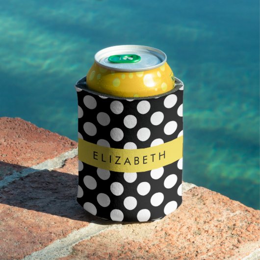 Rafraîchisseur Pour Canette Pois noirs et blancs, pointillés, Votre nom (Piscine in situ)