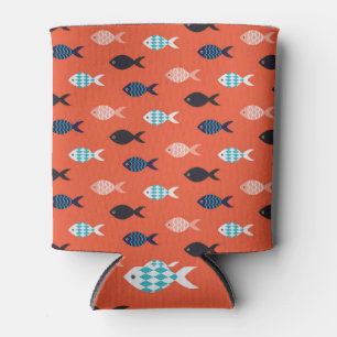 Rafraîchisseur Pour Canette Poisson vintage, motif rouge corail.