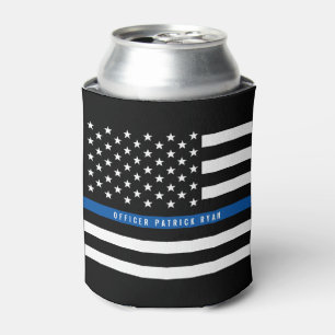 Rafraîchisseur Pour Canette Police Mince Blue Line Nom du monogramme du drapea