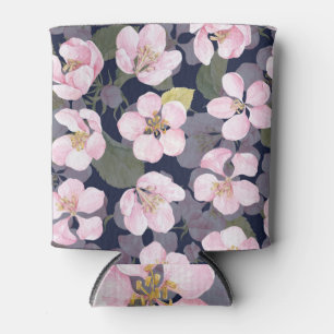 Rafraîchisseur Pour Canette Pomme en fleurs : Aquarelle bleu foncé