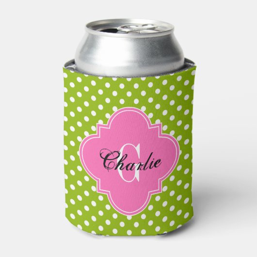 Rafraîchisseur Pour Canette Pomme Vert Points Blancs Rose Chaud Initiale du No (Can devant)