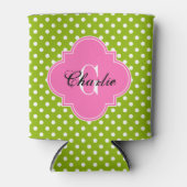 Rafraîchisseur Pour Canette Pomme Vert Points Blancs Rose Chaud Initiale du No (Devant)