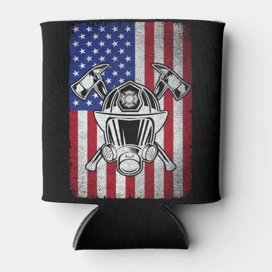 Rafraîchisseur Pour Canette Pompier patriotique pompier américain drapeau amér (Devant)