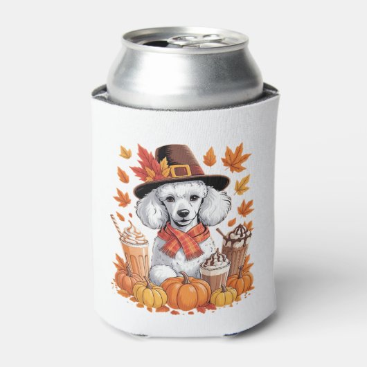Rafraîchisseur Pour Canette Poodle Thanksgiving Drinks Coffee Fall Leaves Pump (Can devant)