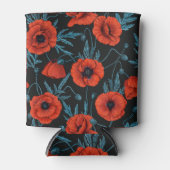 Rafraîchisseur Pour Canette Poppies, rouge et bleu sur noir (Devant)