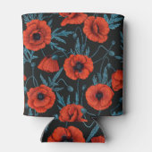 Rafraîchisseur Pour Canette Poppies, rouge et bleu sur noir (Dos)