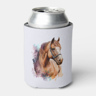 Rafraîchisseur Pour Canette Portrait de tête de cheval brun à l'aquarelle
