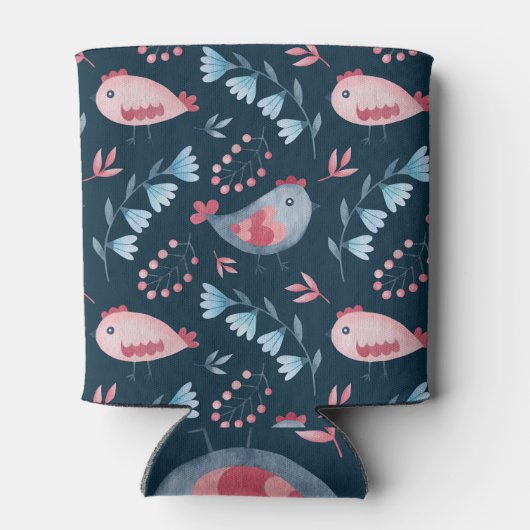 Rafraîchisseur Pour Canette Poulets folkloriques : Aquarelle Motif sans coutur (Dos)