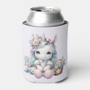 Rafraîchisseur Pour Canette Poupée Licorne Kawaii Pastel avec Panier de Fleurs