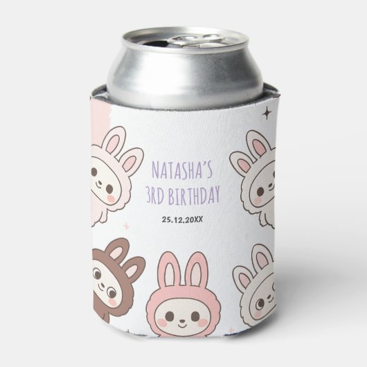 Rafraîchisseur Pour Canette Poupées Fluffées Pastel Bunny à thème Anniversaire (Can devant)