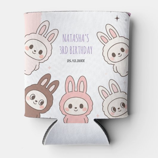 Rafraîchisseur Pour Canette Poupées Fluffées Pastel Bunny à thème Anniversaire (Devant)