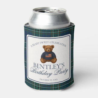 Rafraîchisseur Pour Canette Preppy Bear Tartan Pattern Boy Birthday Favor