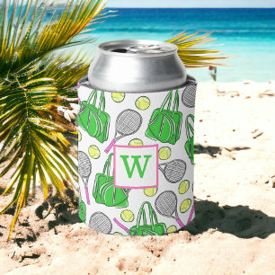 Rafraîchisseur Pour Canette Préppy Green Pink Tennis Racquet Balls Initiale