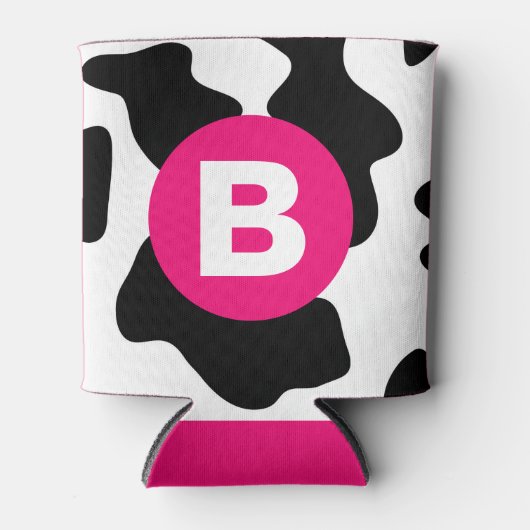 Rafraîchisseur Pour Canette Quirky Cow Patch Pattern Pink Monogram (Devant)
