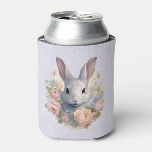 Rafraîchisseur Pour Canette Rabbit Surrounded by Pastel Flowers Cute (Can devant)