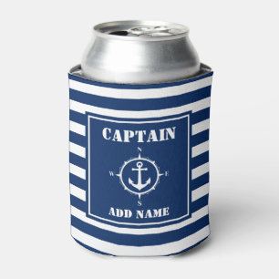 Rafraîchisseur Pour Canette Rayure bleue de capitaine Add Name Boat Name