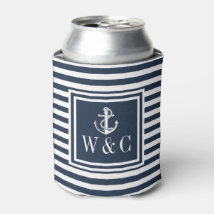Rafraîchisseur Pour Canette Rayure Bleue Marine Monogramme Ancre Nautique