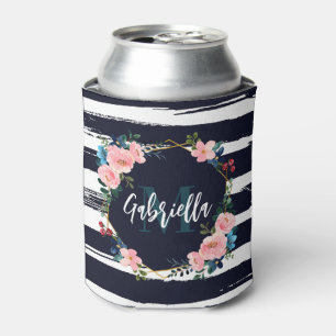Rafraîchisseur Pour Canette Rayures Et Monogramme De Cadre Floral