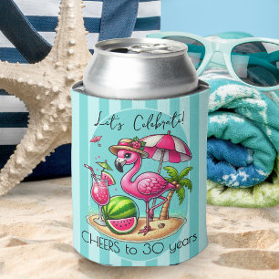 Rafraîchisseur Pour Canette Rayures Flamant Rose Fête d'anniversaire d'été