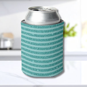 Rafraîchisseur Pour Canette Rayures Horizontales de Style Pailleté Vert Cyan