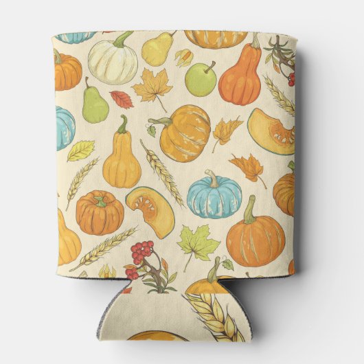 Rafraîchisseur Pour Canette Récolte d'automne : Citrouille et Feuille Motif (Dos)