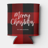 Rafraîchisseur Pour Canette Red Buffalo Plaid & Joyeux Noël |Nom personnel (Devant)