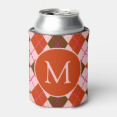 Rafraîchisseur Pour Canette Red Pink and Brown Argyle Pattern Monogram (Can devant)