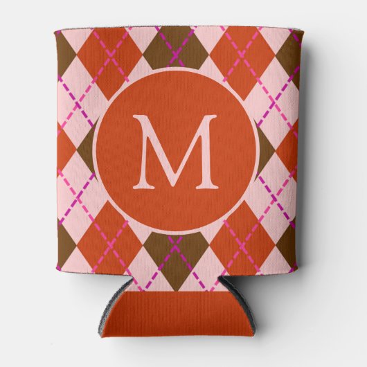 Rafraîchisseur Pour Canette Red Pink and Brown Argyle Pattern Monogram (Devant)