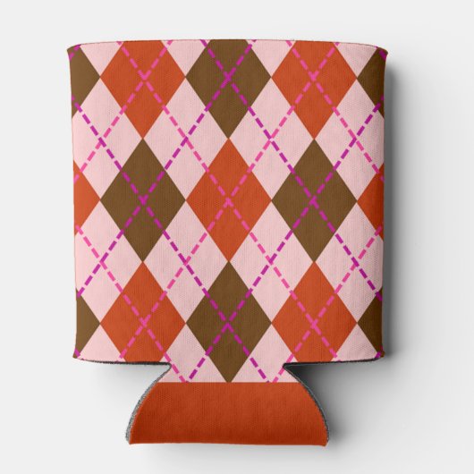 Rafraîchisseur Pour Canette Red Pink and Brown Argyle Pattern Monogram (Dos)
