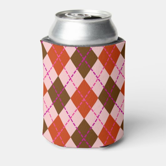 Rafraîchisseur Pour Canette Red Pink and Brown Argyle Pattern Monogram (Can Dos)